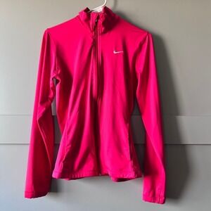 Nike Dri-FIT Womens Full Zip Running Jacket Pink Ruched Back Small Mock Neck